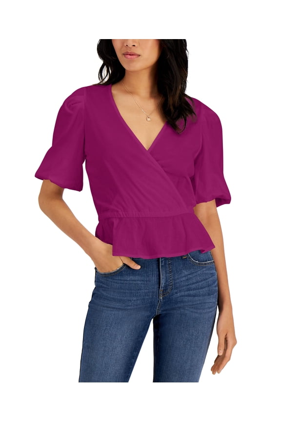 Womens Puff Sleeve Top Cranberry Rose S