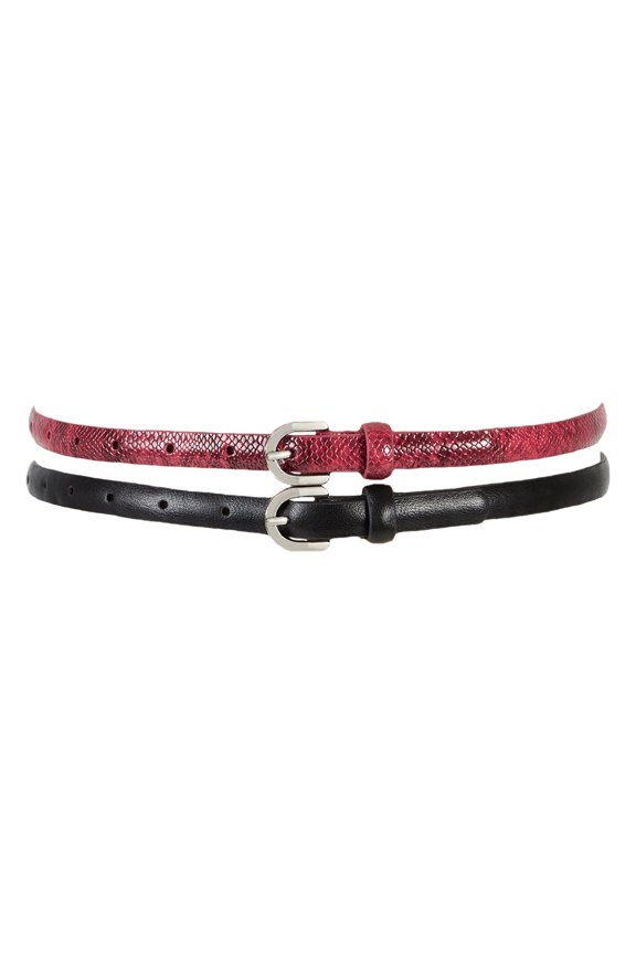 Womens Python Embossed 2-Pk Belts (Black/Red, Large)