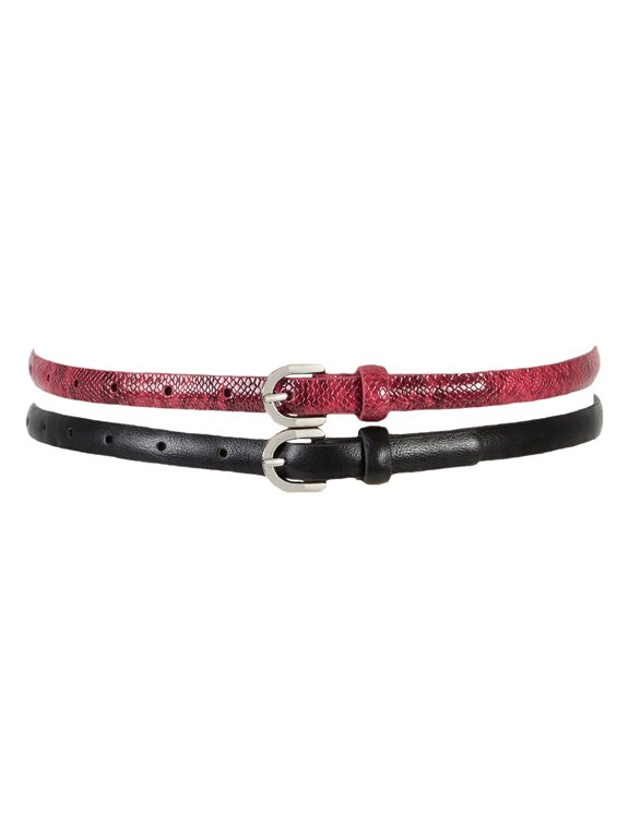 Womens Python Embossed 2-Pk Belts (Black/Red, Large)