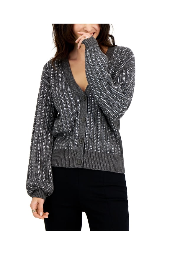 Womens Rhinestone Cardigan Medium Heather Grey XL