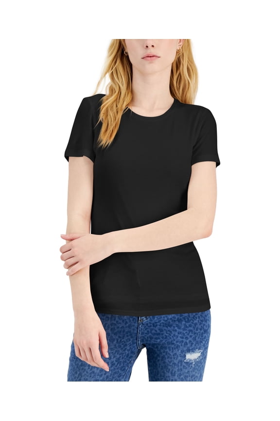 Womens Ribbed Crewneck T-Shirt Deep Black XS