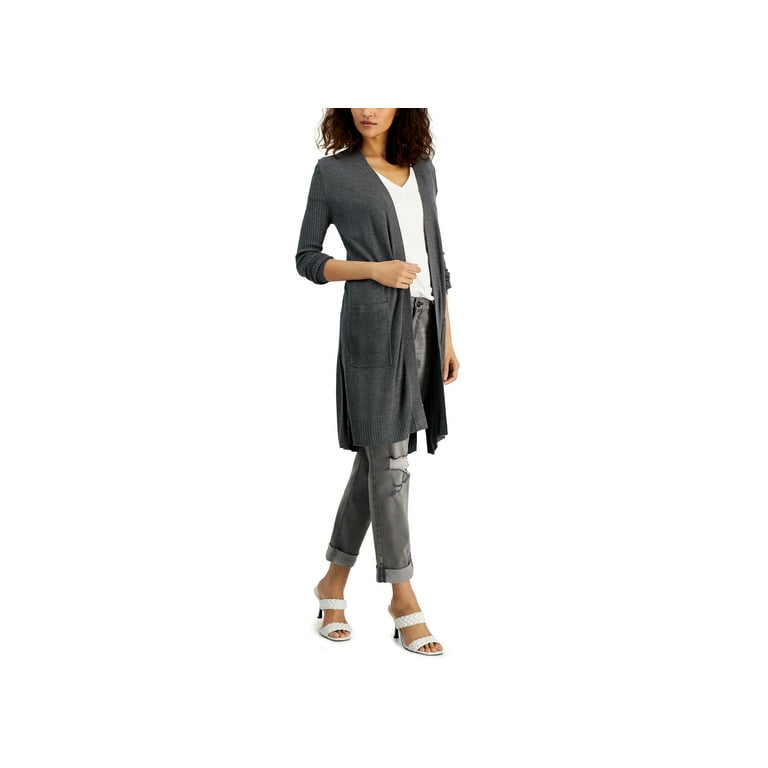 INC International Concepts Womens Ribbed Duster Cardigan Medium Heather Grey S Walmart