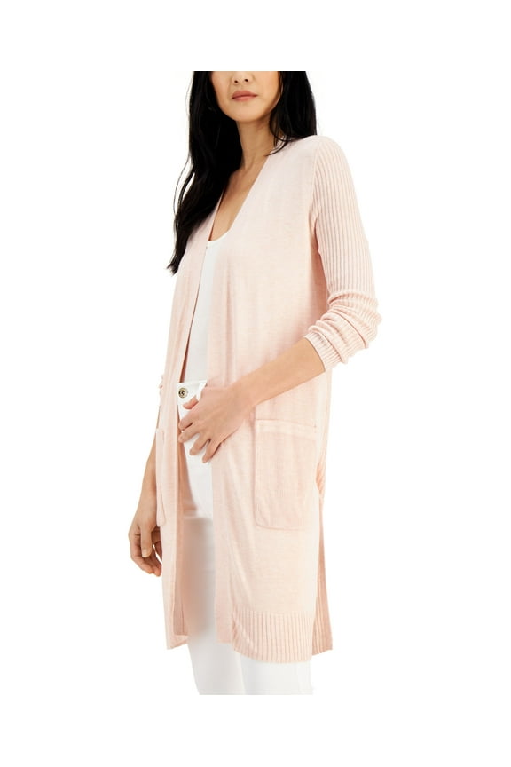 Womens Ribbed Duster Cardigan Pale Blush XS