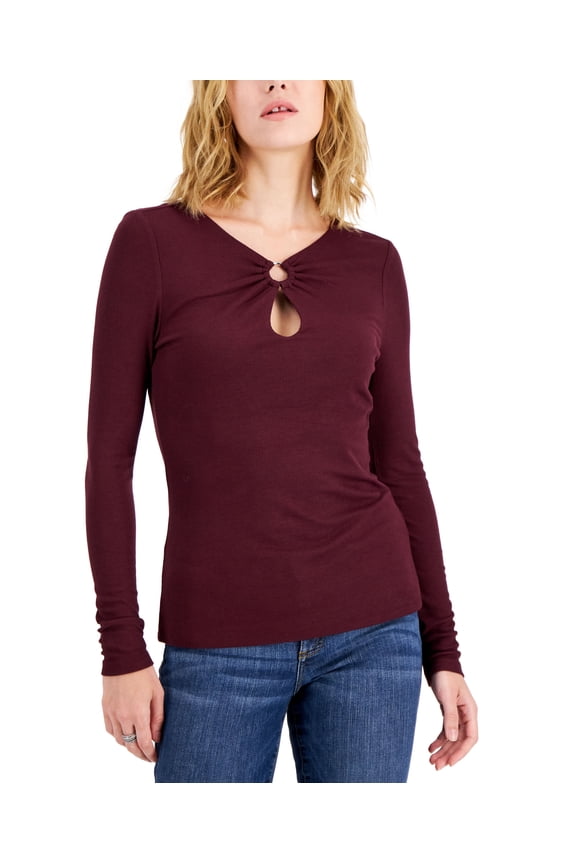 Womens Ribbed Ring Keyhole Top Port XS