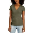 thumbnail image 1 of INC International Concepts Womens Ribbed V Neck Top Burnt Olive XL, 1 of 2