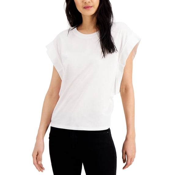 INC International Concepts Womens Rolled Sleeve T-Shirt Bright White S