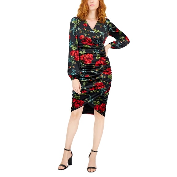 INC International Concepts Womens Ruched Blouson Sleeve Dress Moody Floral A M