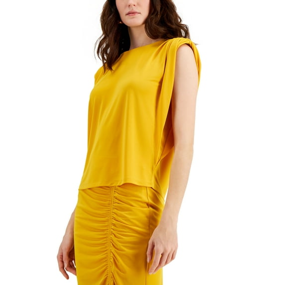 INC International Concepts Womens Ruched Shoulder Sleeveless Top Roasted Squash S