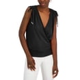 thumbnail image 1 of INC International Concepts Womens Ruched Shoulder Surplice Top Deep Black M, 1 of 5