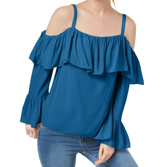 INC International Concepts Womens Ruffled Cold Shoulder Top;X-Small