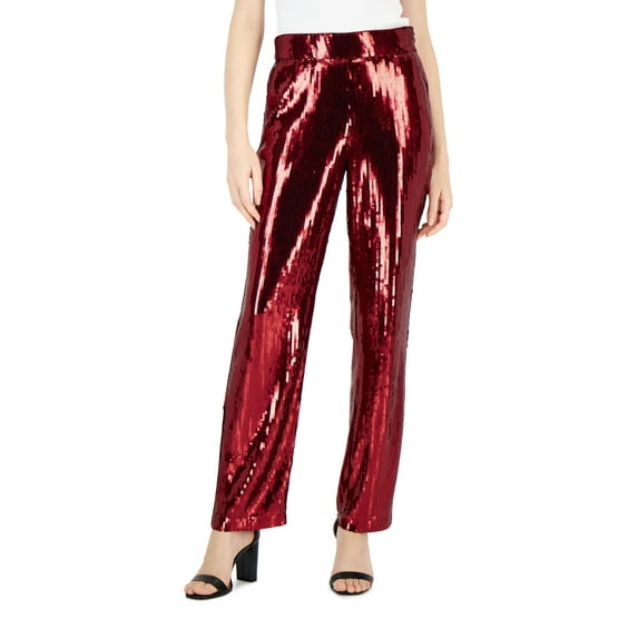 INC International Concepts Womens Sequin Straight Leg Pants Port S