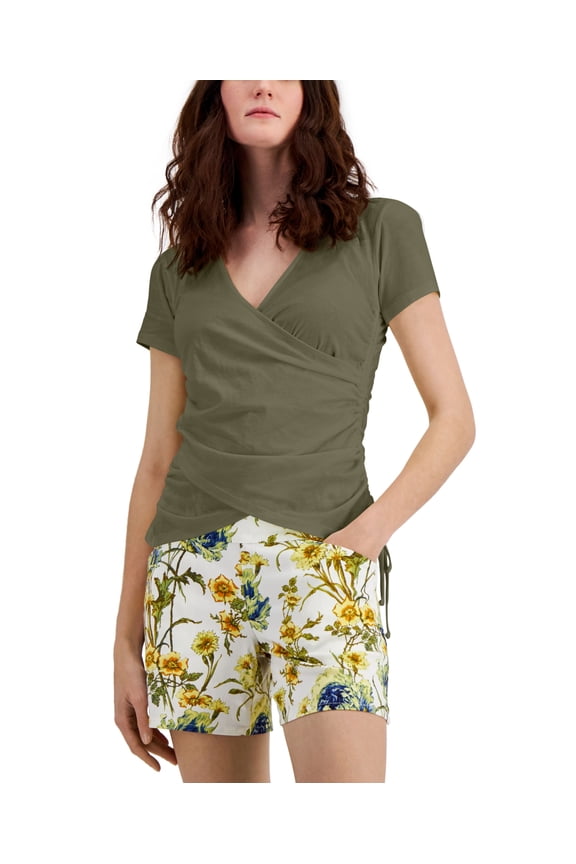 Womens Side Tie Short Sleeve Burnt Olive S