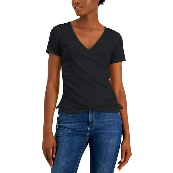 INC International Concepts Womens Side Tie Short Sleeve Deep Black S