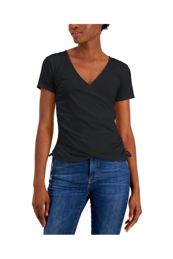 Womens Side Tie Short Sleeve Deep Black S