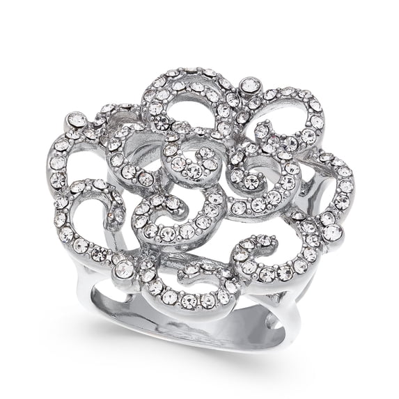 INC International Concepts Womens Silver-Tone Pave Rose Rings, 6
