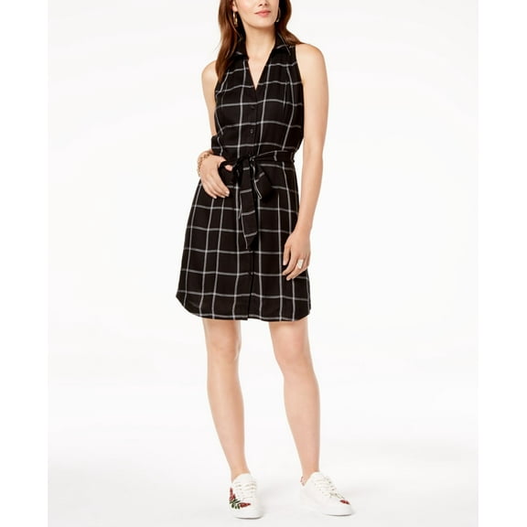 INC International Concepts Womens Sleeveless Plaid Shirt Dress