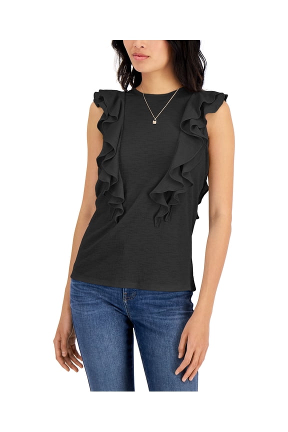 Womens Sleeveless Ruffled Top Deep Black M