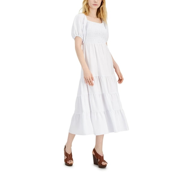 INC International Concepts Womens Smocked Dress Bright White M