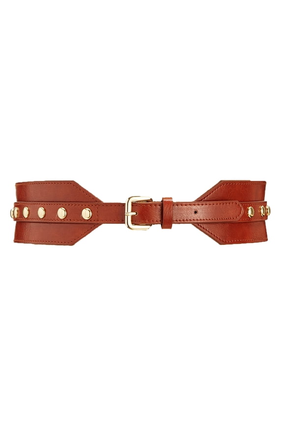 Womens Stud Stretch Belt (Cognac, M/L)