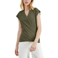 thumbnail image 1 of INC International Concepts Womens Surplice V Neck Top Burnt Olive S, 1 of 1