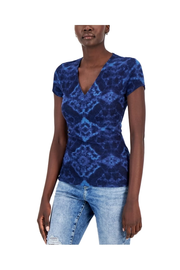 Womens Tie Dye Ribbed V Neck T-Shirt Dia Dye C XL