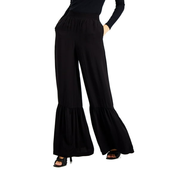 INC International Concepts Womens Tiered Hem Pants Deep Black S