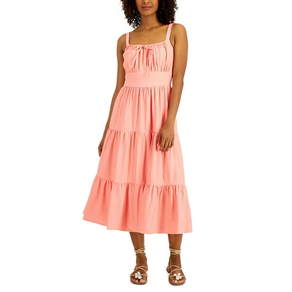 INC International Concepts Womens Tiered Midi Dress Coral Punch 16