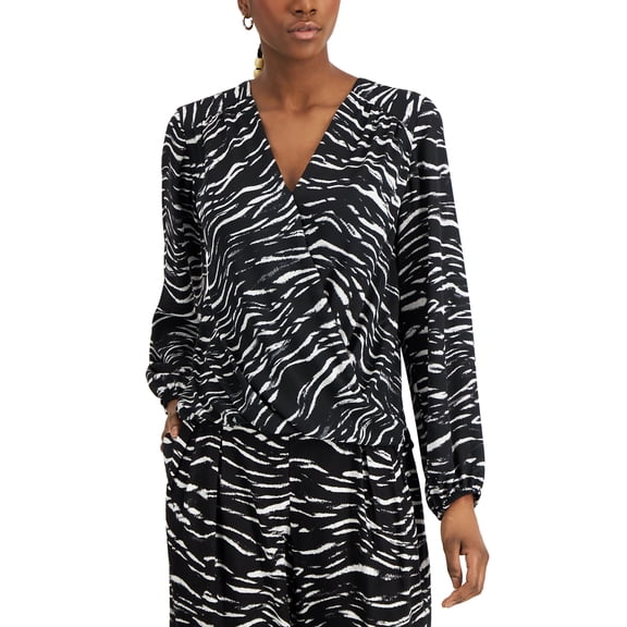 INC International Concepts Womens Tiger Print Wrap Blouse Talia Tiger XL