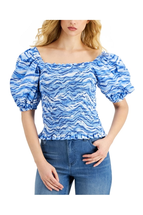 Womens Tiger Stripe Printed Smocked Top Talia Tiger L