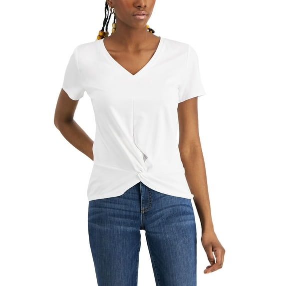 INC International Concepts Womens Twist Front Top Bright White S