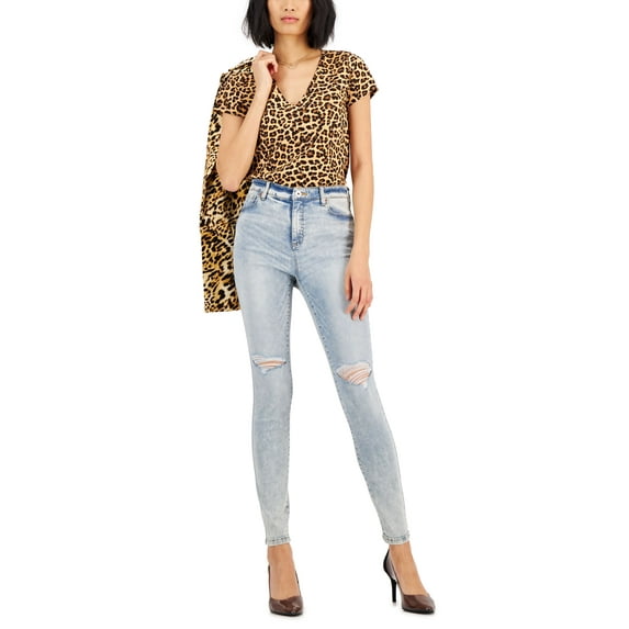 INC International Concepts Womens V Neck T-Shirt Classic Cheetah L