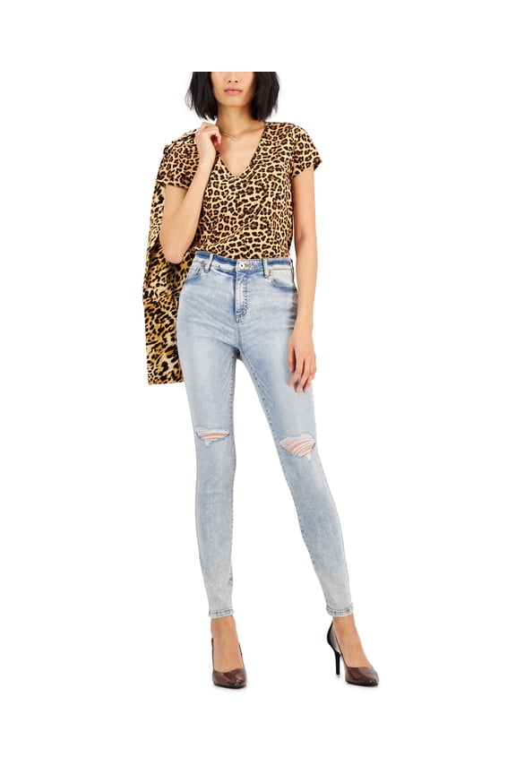 Womens V Neck T-Shirt Classic Cheetah L