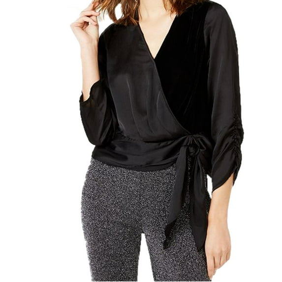 INC International Concepts Womens Velvet Wrap Top