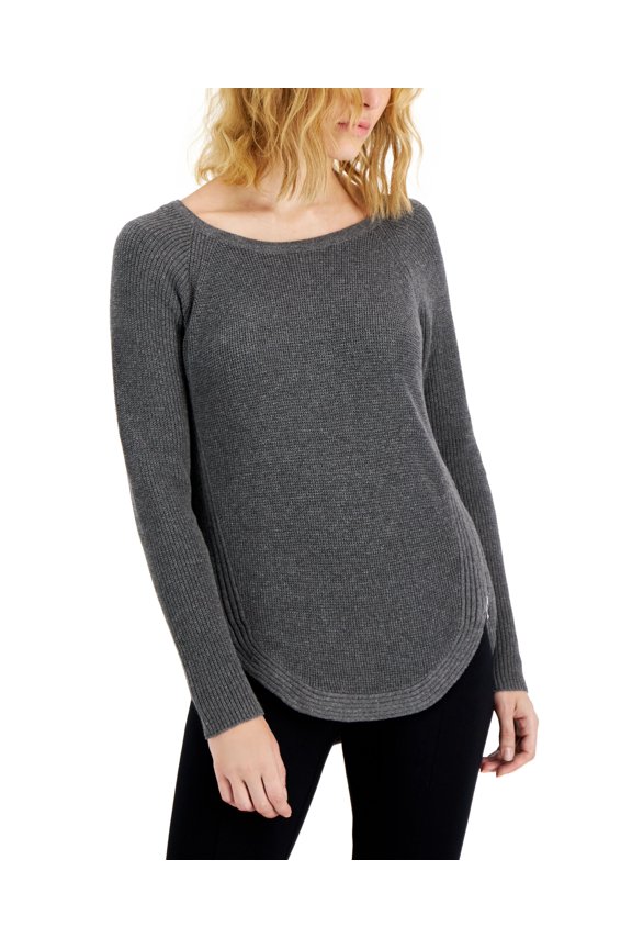 Womens Waffle Knit Side Zip Tunic Sweater Medium Heather Grey S