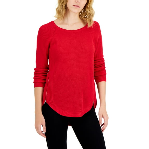 INC International Concepts Womens Waffle Knit Side Zip Tunic Sweater Real Red 2XL
