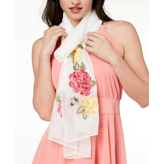 INC International Concepts Womne’s Flower Vine Embroidered Scarves, Natural