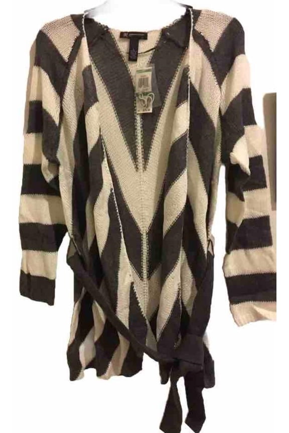 sweater cardigan open front tie knot wool blend sz L