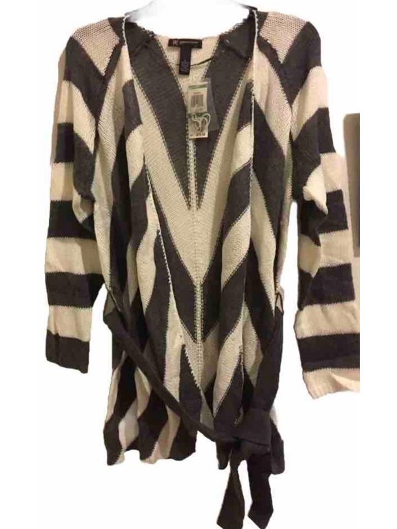 sweater cardigan open front tie knot wool blend sz L