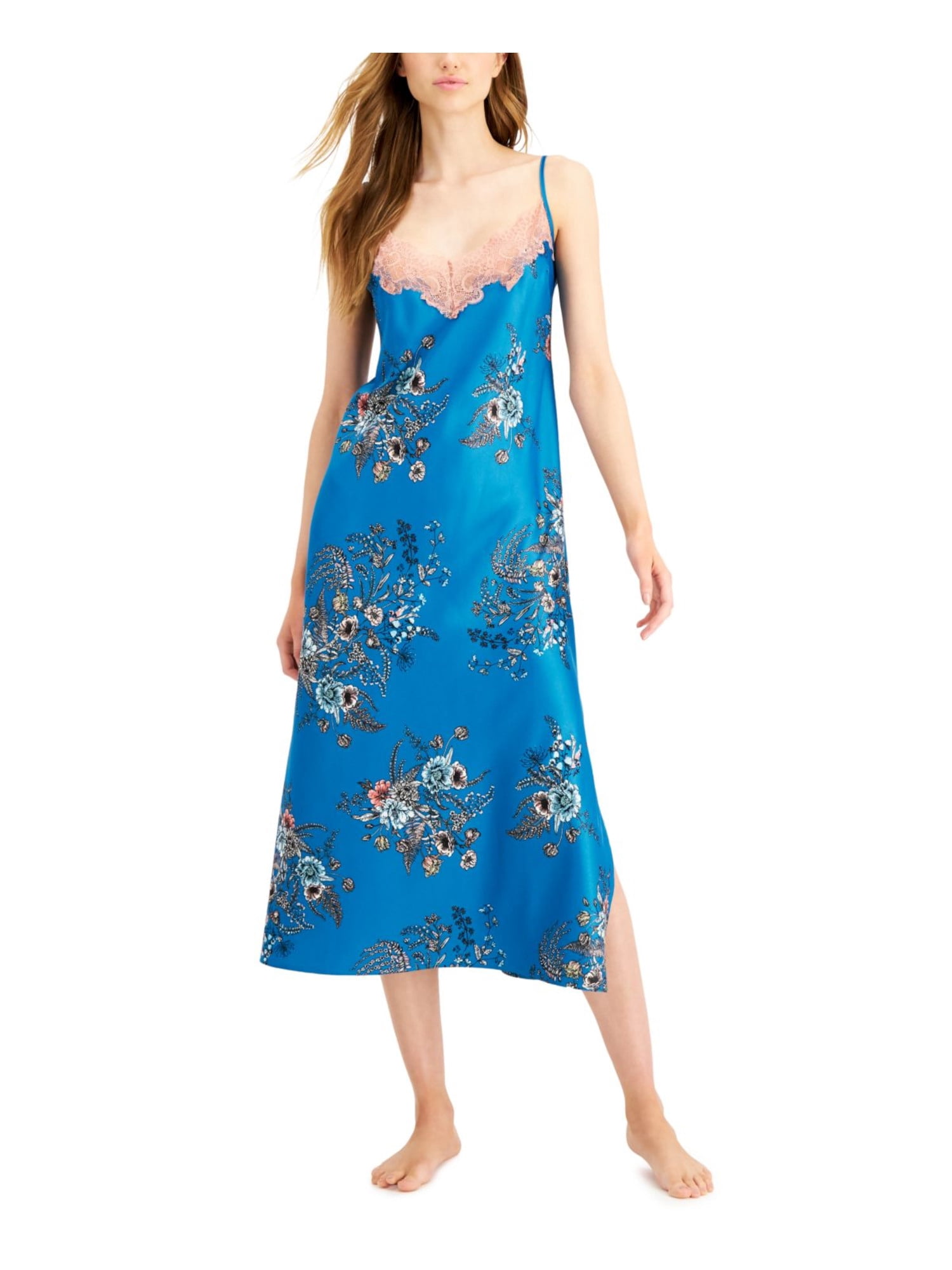 INC Intimates Navy Pull-Over Slitted Floral Nightgown XS - Walmart.com