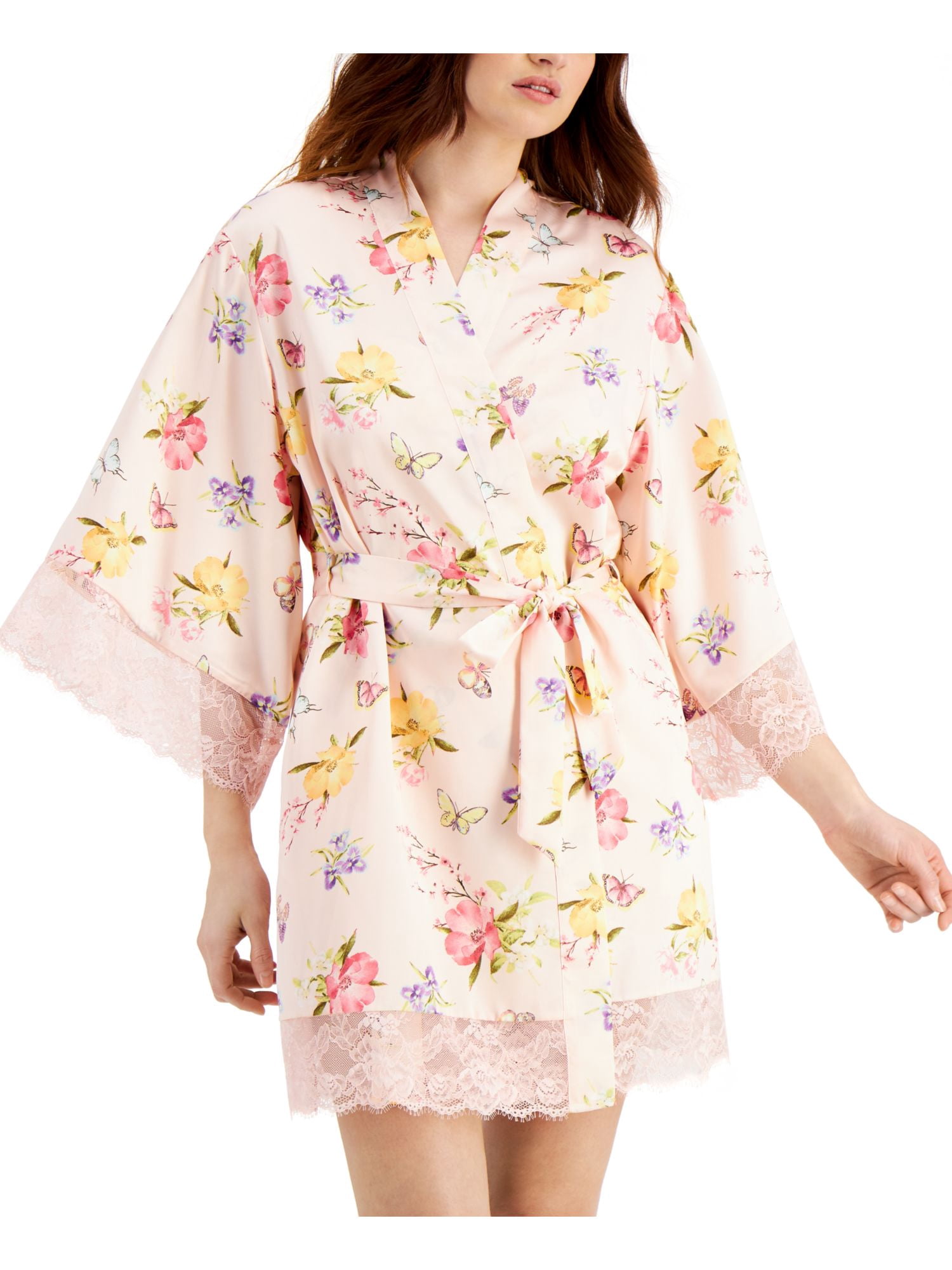 INC Intimates Pink Three-Quarter Sleeves Floral Robe M - Walmart.com