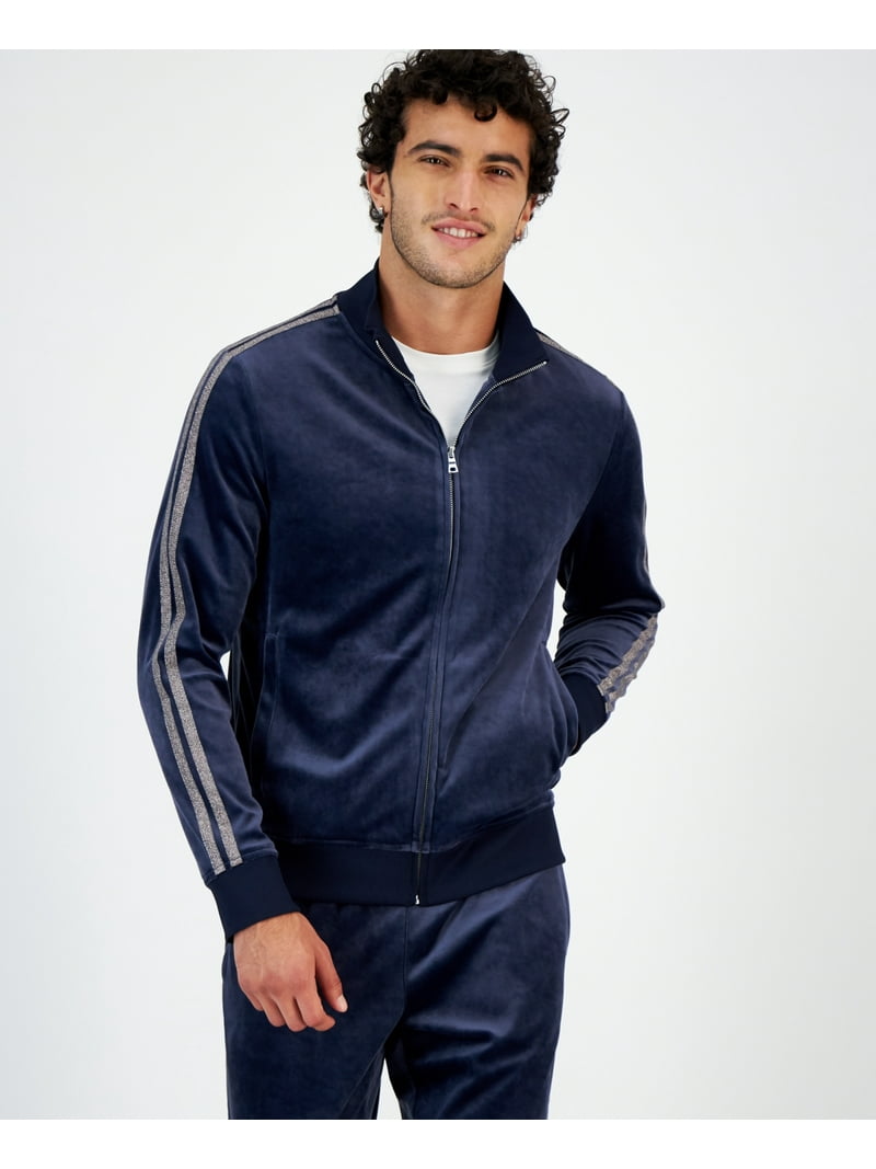 INC Men's Regular-Fit Taped Full-Zip Velour Track Jacket Navy