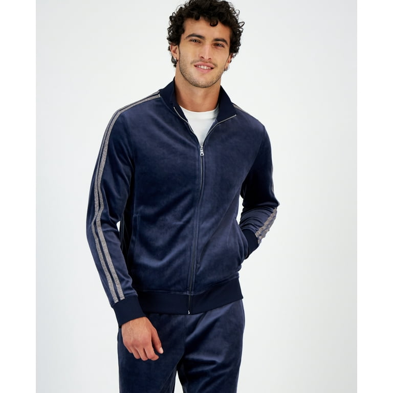 INC Men's Regular-Fit Taped Full-Zip Velour Track Jacket Navy-Small