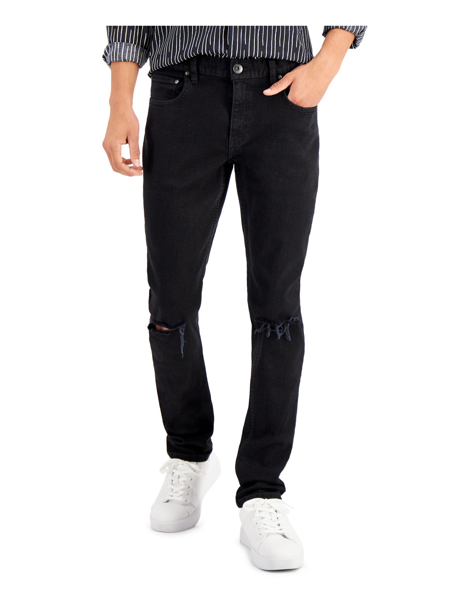 INC Mens Black Flat Front, Skinny Fit Stretch Denim Jeans 34W/ 32L