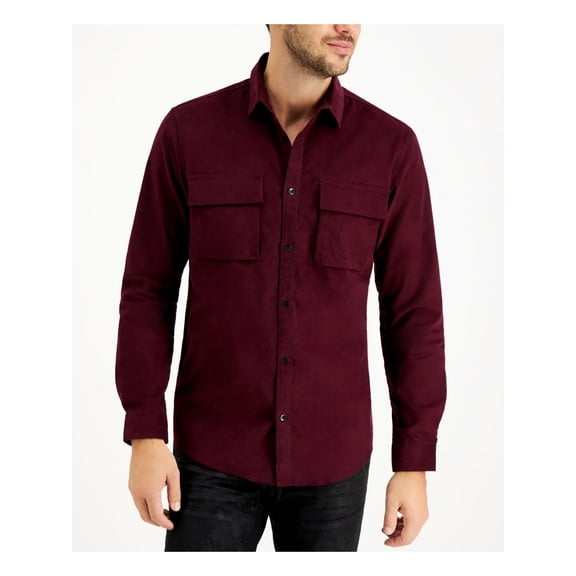 INC Mens Burgundy Long Sleeve Button Down Casual Shirt S