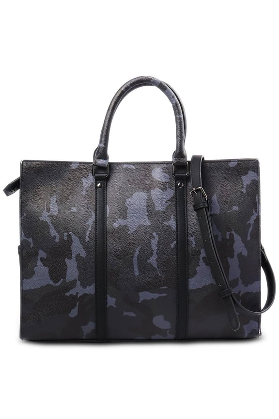 International Concepts Men's Faux Leather Camouflage Briefcase Blue Size Regular
