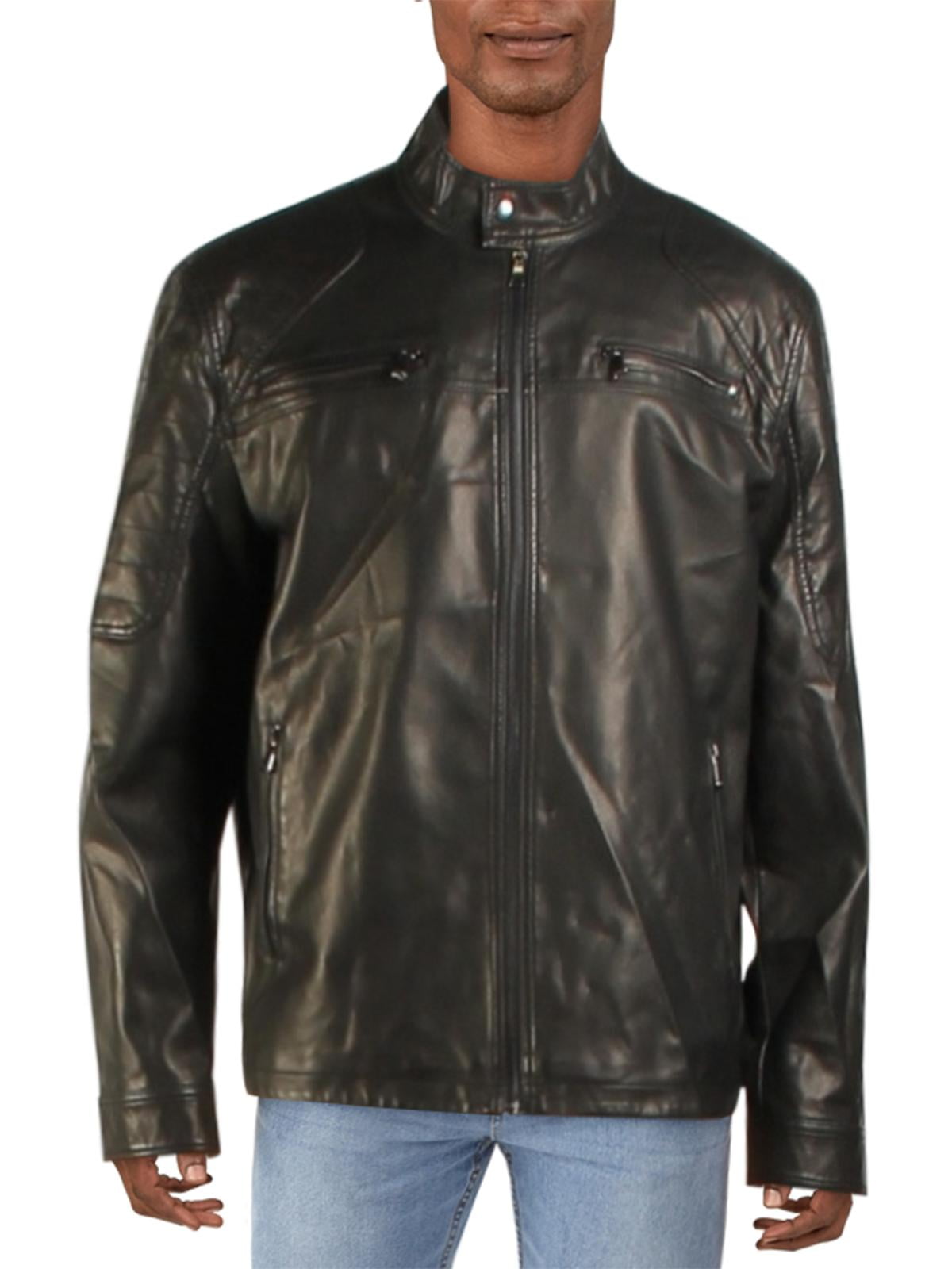 INC Mens Faux Leather Zipper Motorcycle Jacket