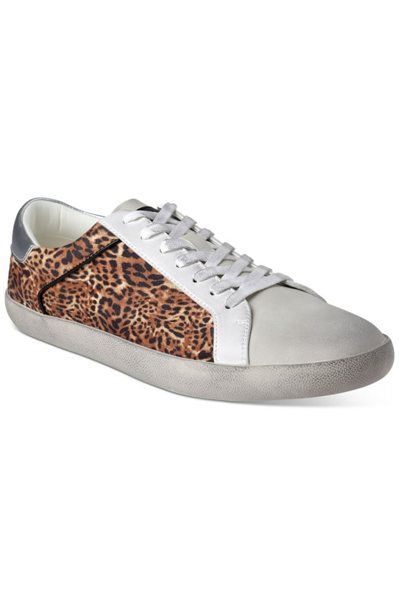 Mens Ivory Leopard Print Distressed Comfort Damon Round Toe Platform Lace-Up Sneakers Shoes 8.5 M