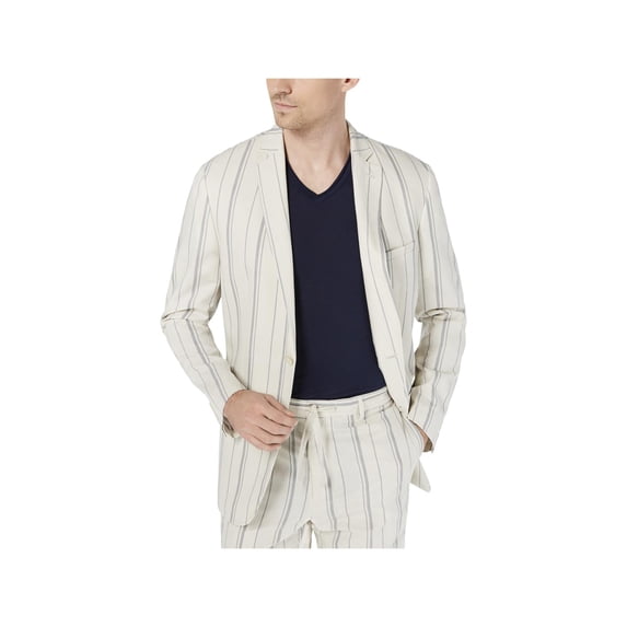 INC Mens Linen-Blend Striped Blazer Tan S