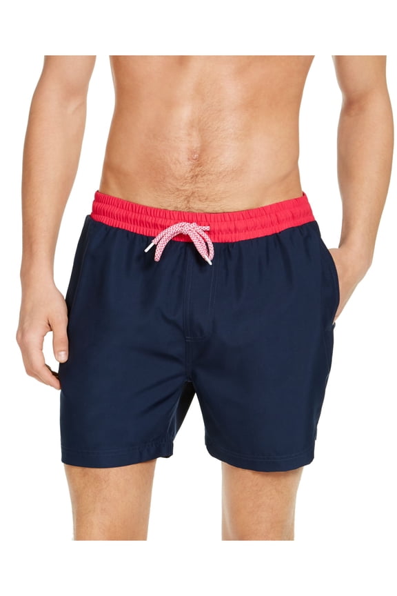 Mens Navy Drawstring Lined Classic Fit Swim Trunks XXL