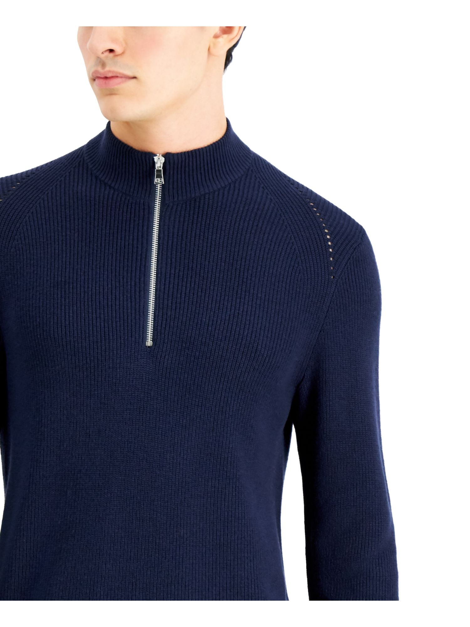 INC Mens Navy Long Sleeve Turtle Neck Quarter-Zip Pullover Sweater